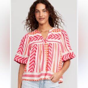 Old Navy Geometric Pink and Orange Blouse Large Tall
